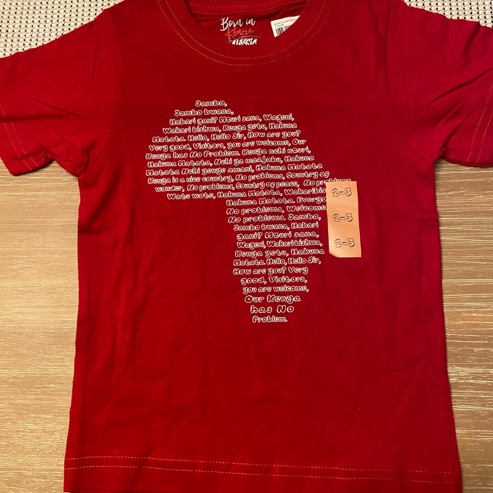 New, from Kenya, Nairobi Childs T Shirt! Sz 2-3! So So Cute! 🦒🐘🦒🐘🦒🐘🦒🐘🦒🐘